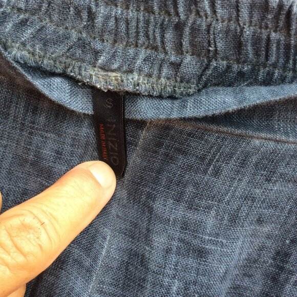 Inizio Italy Women Size S Linen Cropped Pants Buttons Blue/Gray Flowy Beachy - Picture 5 of 9